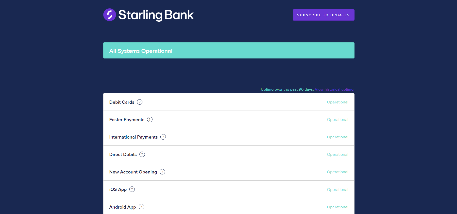 Starling App server status
