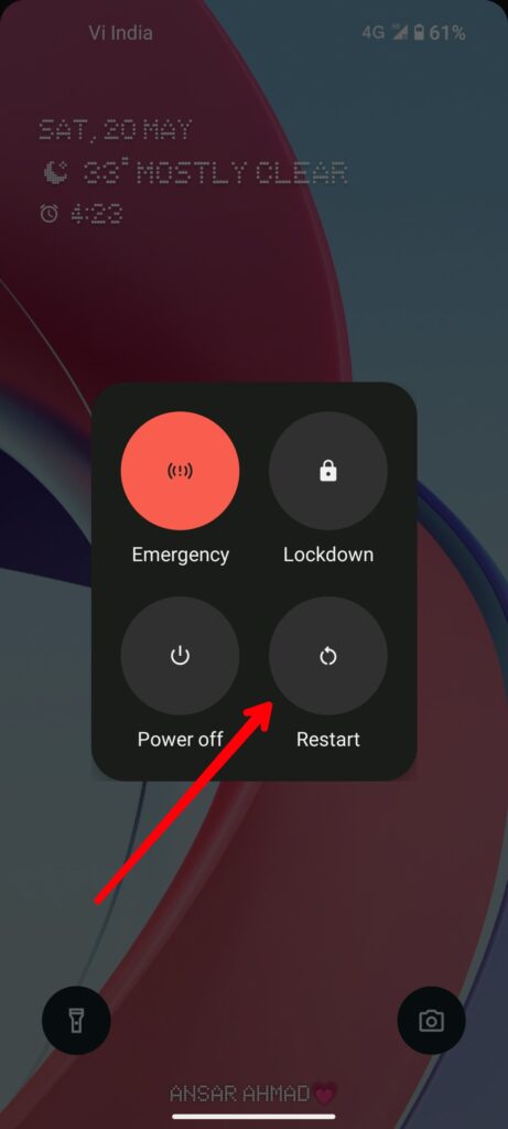 Restart your Android phone using power button