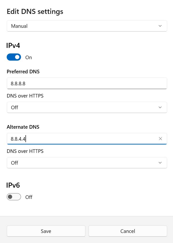 Use the following DNS server addresses