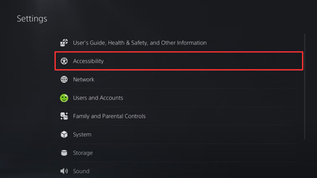Accessibility settings on PS5