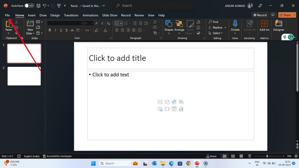 PowerPoint File Menu