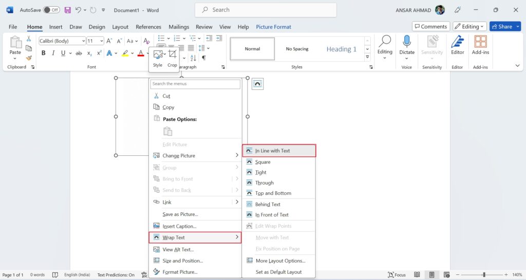Use-In-Line With Text Option MS Word