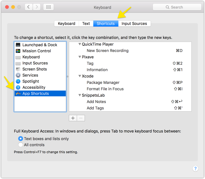 System Preferences Keyboard Shortcuts tab mac