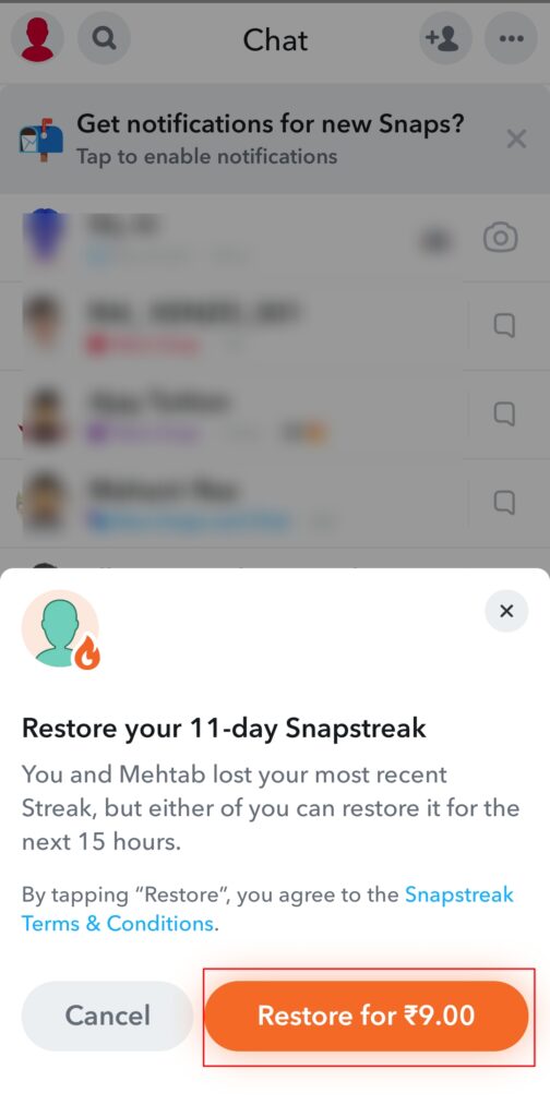 Restoring Snapstreaks on Snapchat 
