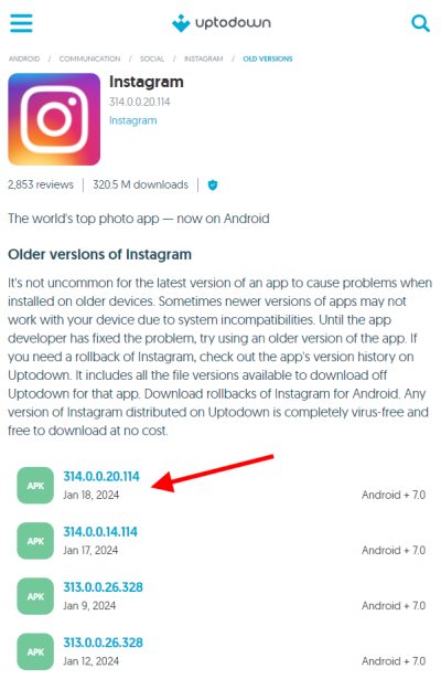 Downgrade Instagram Version