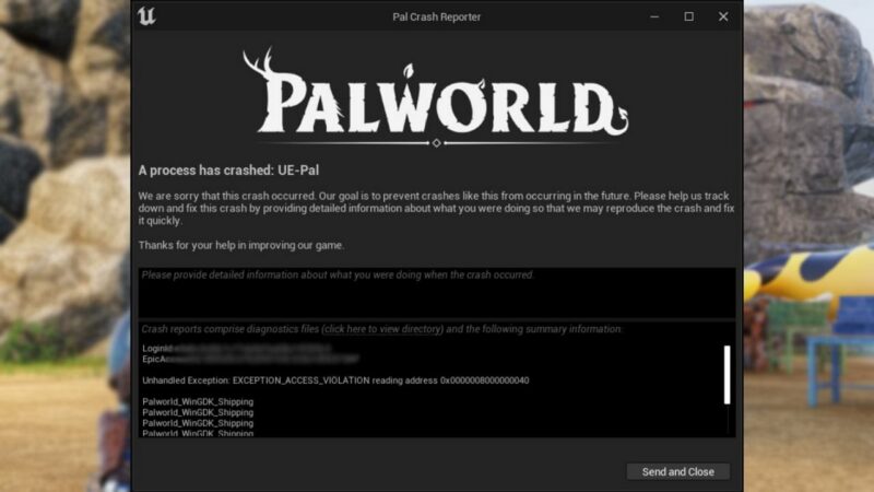 Palworld Unhandled Exception EXCEPTION_ACCESS_VIOLATION On PC