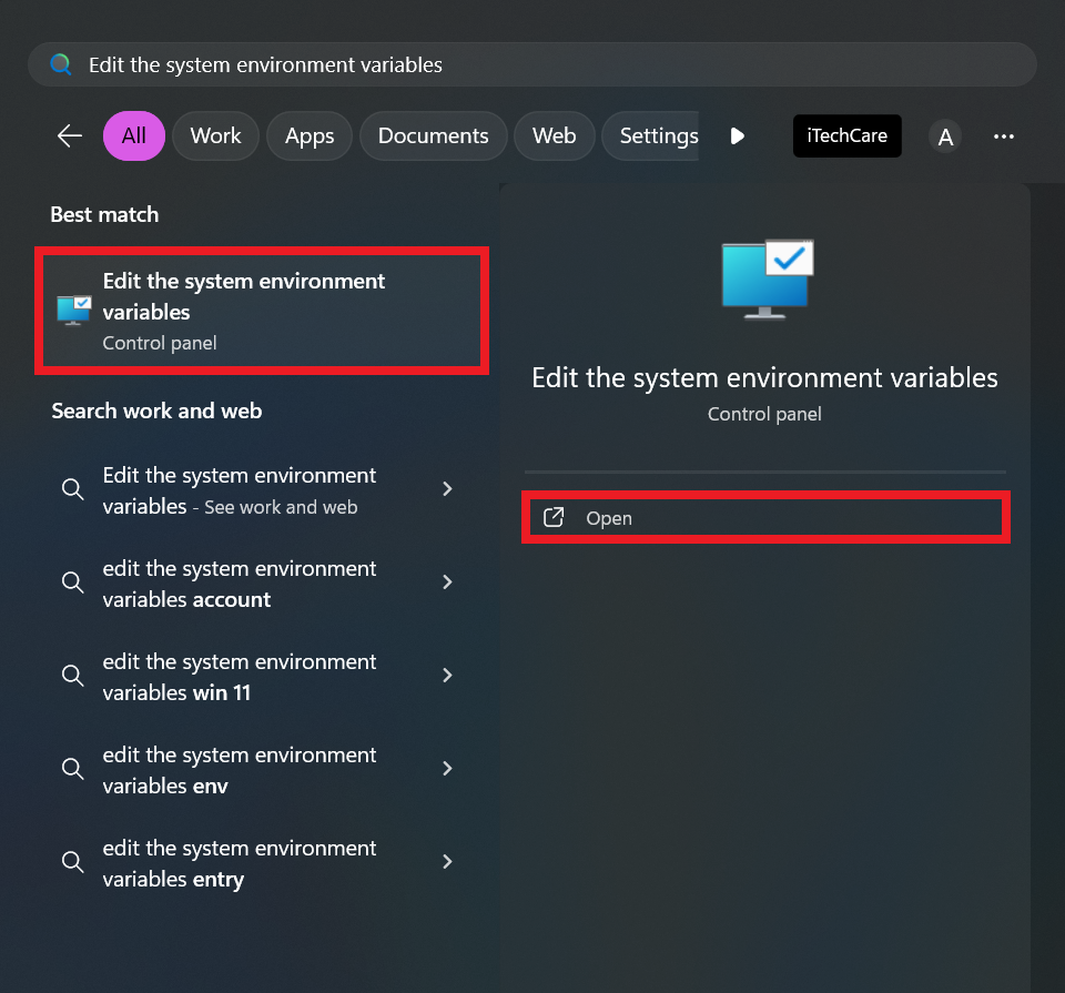 Open Edit the System Environment Variable 