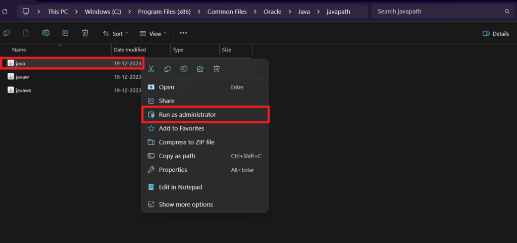 Run Java as an Administrator 