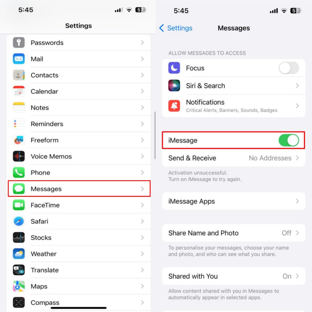 Enable iMessage on iPhone