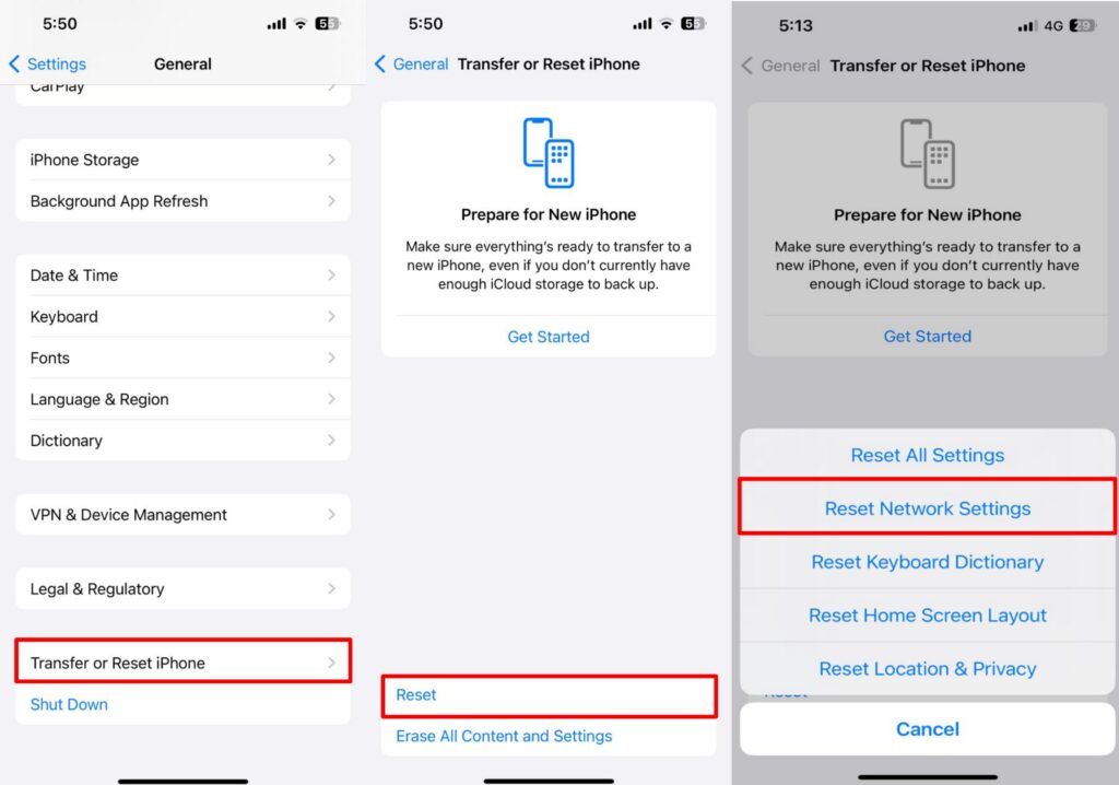 Tap on Reset Network Settings