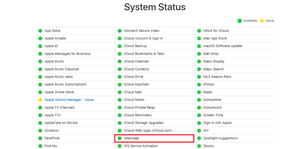 iMessage Server Status