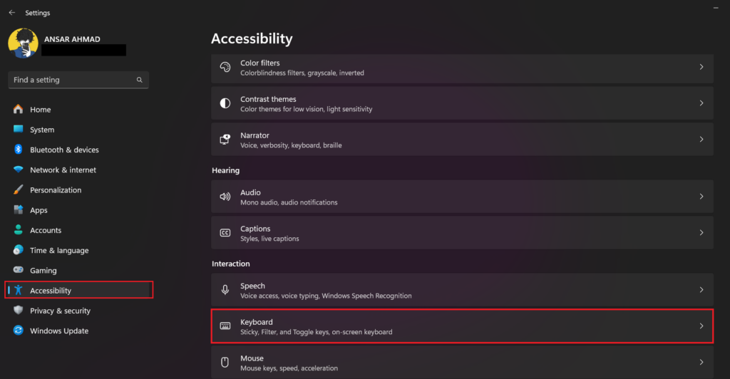 Choose Keyboard Option
