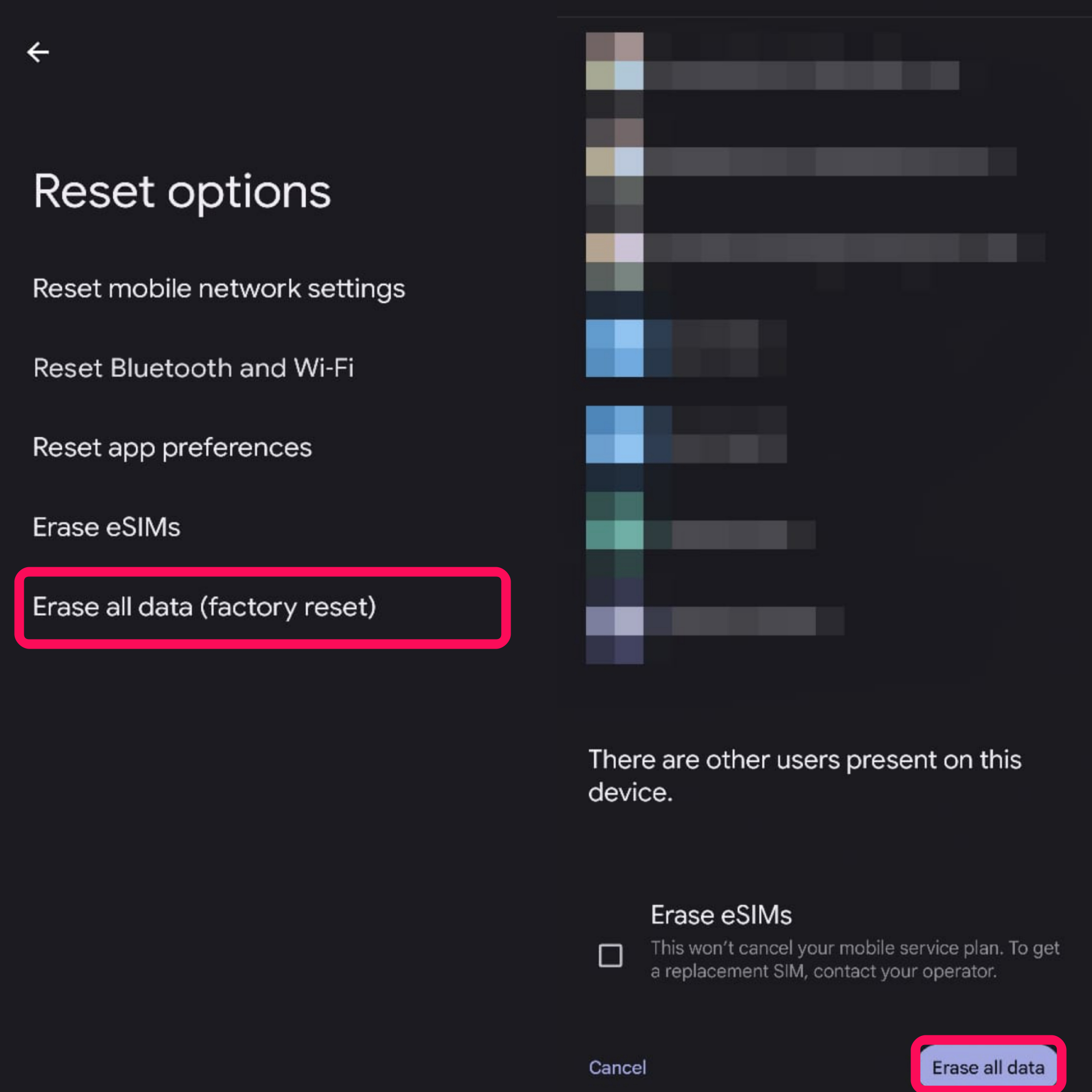 Tap Erase All Data and choose Erase Data option 