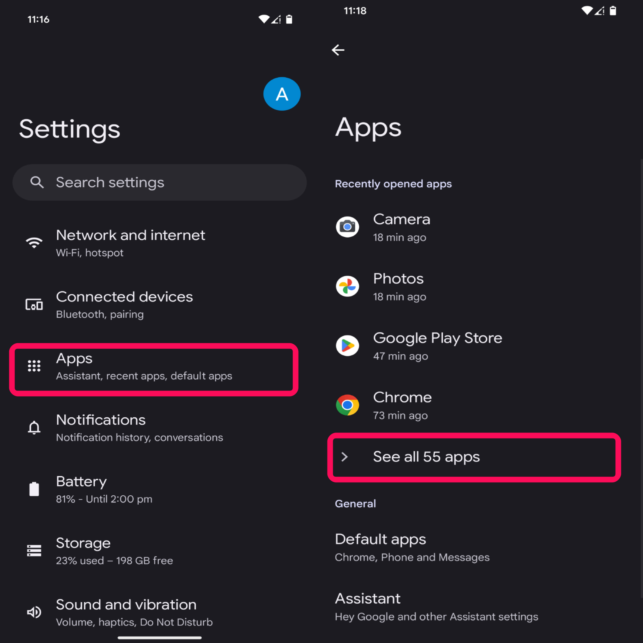 Tap on Apps and choose See all apps