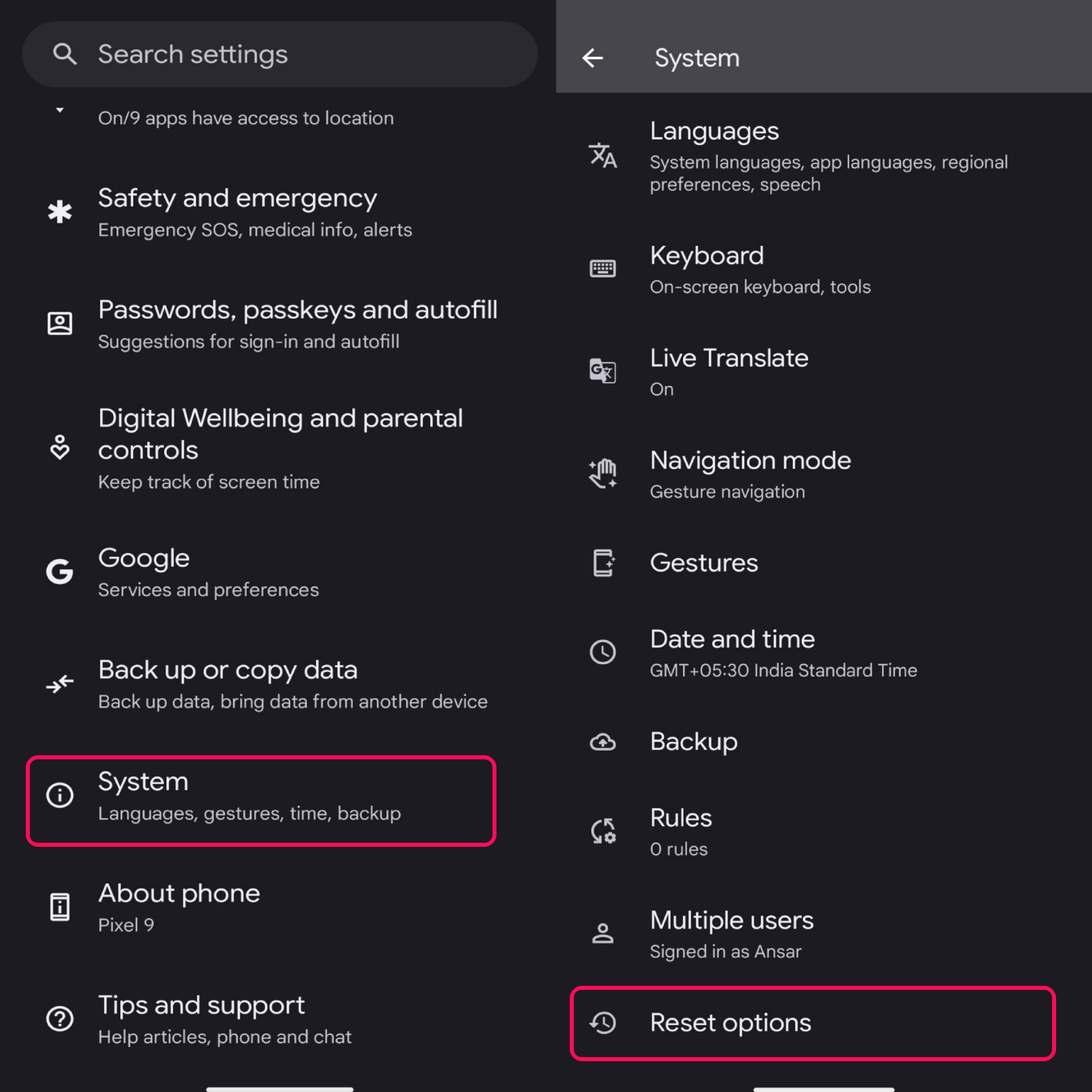 Tap on System and choose Reset Options