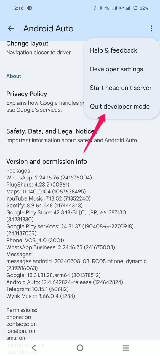 Enable/ Disable Android Auto’s Developer Mode