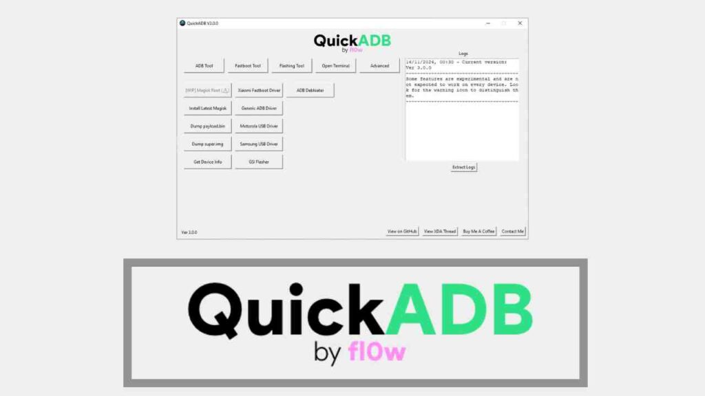 Download quickadb a gui tool to execute adb and fastboot commands
