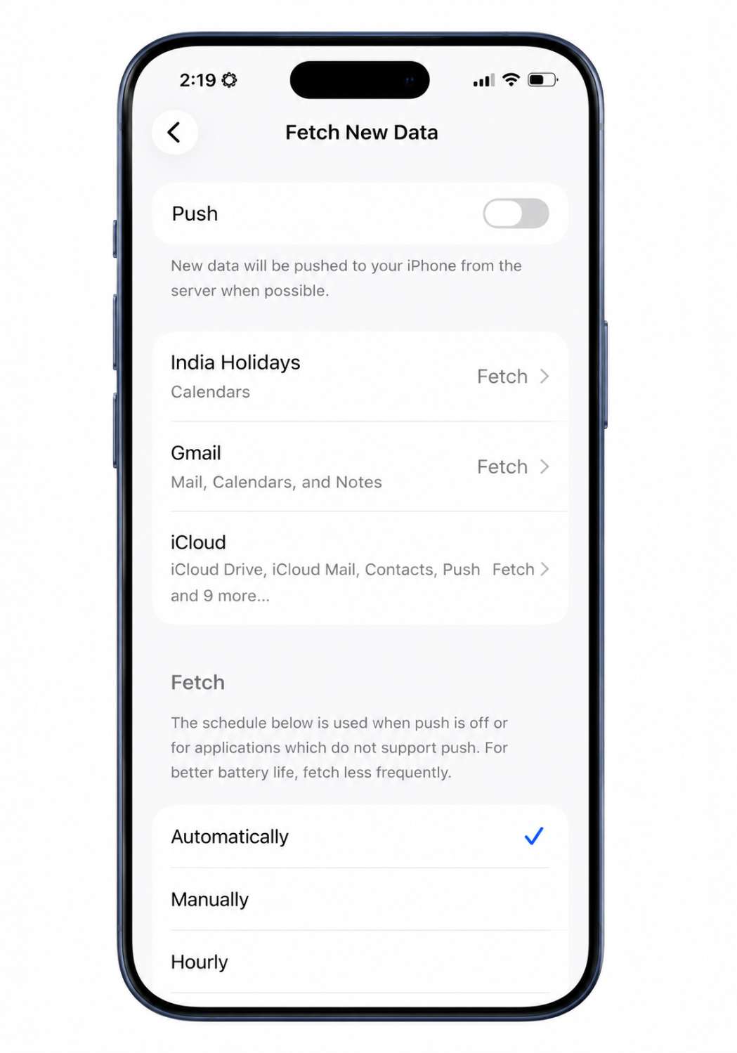 Adjust Mail Fetch Settings