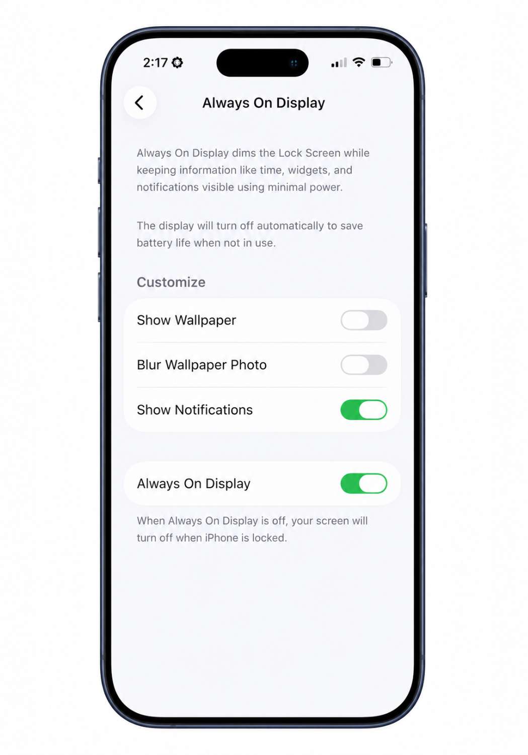 IpHone screenshot Optimize Always-On Display